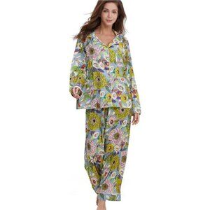 Womens Silk Satin Pajamas Set Button Down 2 Piece Pjs Long Sleeve Oversized